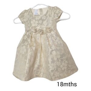 Baby Girls Dress 18M Short Sleeved Garden Gold Cream Floral Jacquard Dress NWOT